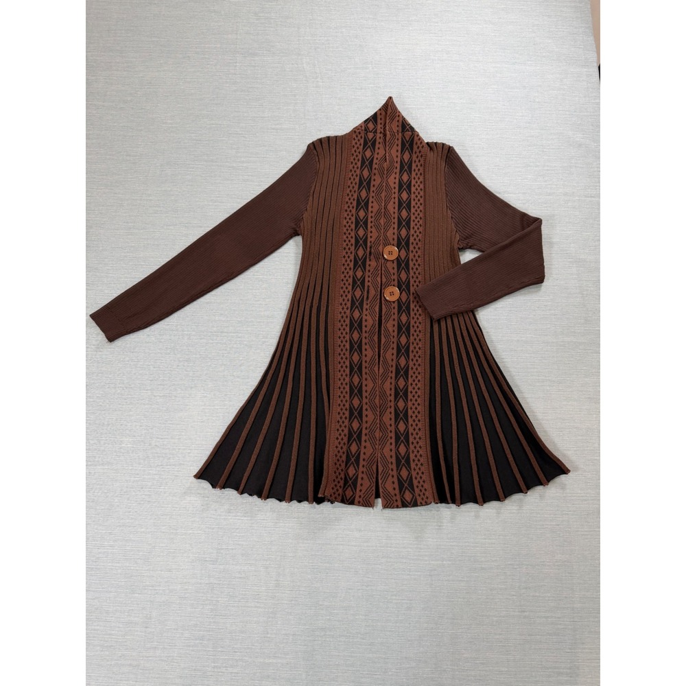 Unbranded Knit Cardigan Womens S Brown Excellent Geometric Ribbed Fit Flare